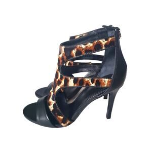Sandro Paris Alessia Heels Brown Leather Caged Gladiator Animal Print Size 37 6